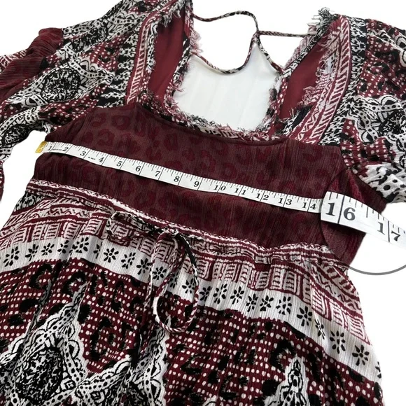 Free People Heart of Gold Brown Boho Peasant Dramatic Sleeve Short Dress Small - Picture 8 of 13